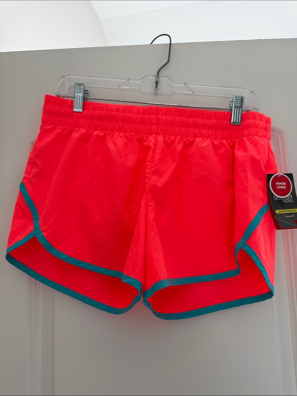 Danskin Neon Coral Athletic Shorts with Teal Trim
